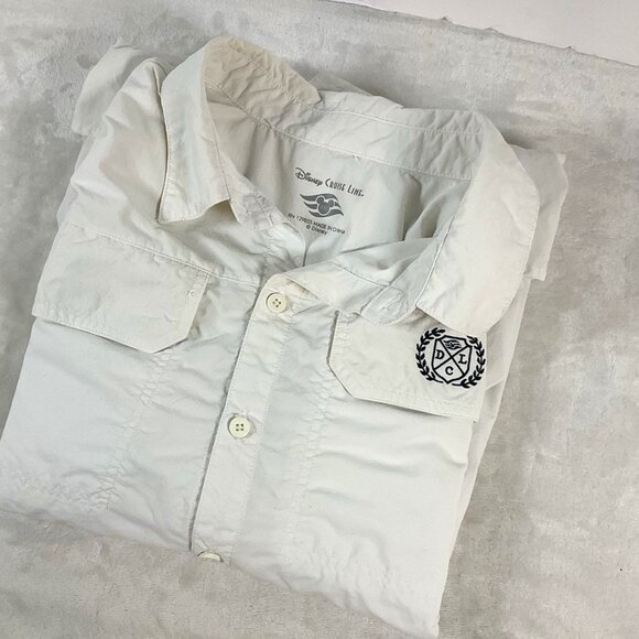 Disney Cruise Line nylon mens XXL work fish sun shirt double pocket‎ button up - Picture 1 of 10